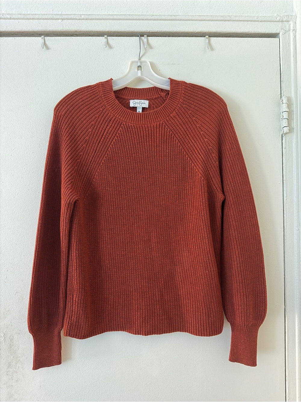 Jessica Simpson Rust Orange Ribbed Crewneck Knit Sweater Medium